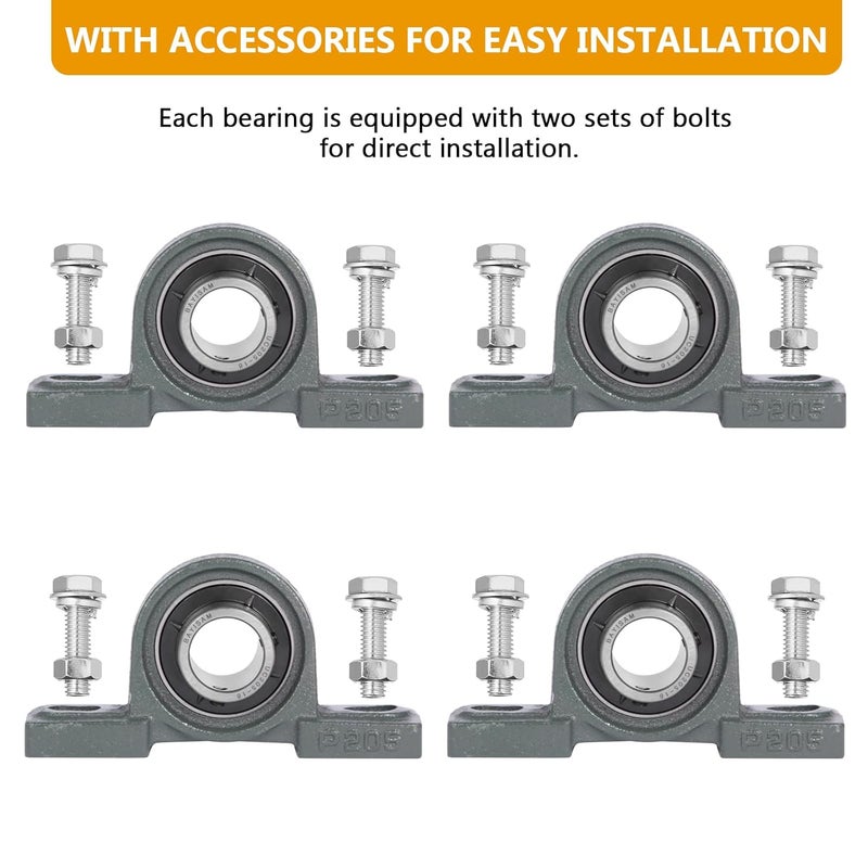 bayisam 4 Pack UCP205-16 Mounted Pillow Block Ball Bearing,Bearing Steel Bearings 1" Bore with 8 Sets for Installing Bolts and Nuts - Image 4